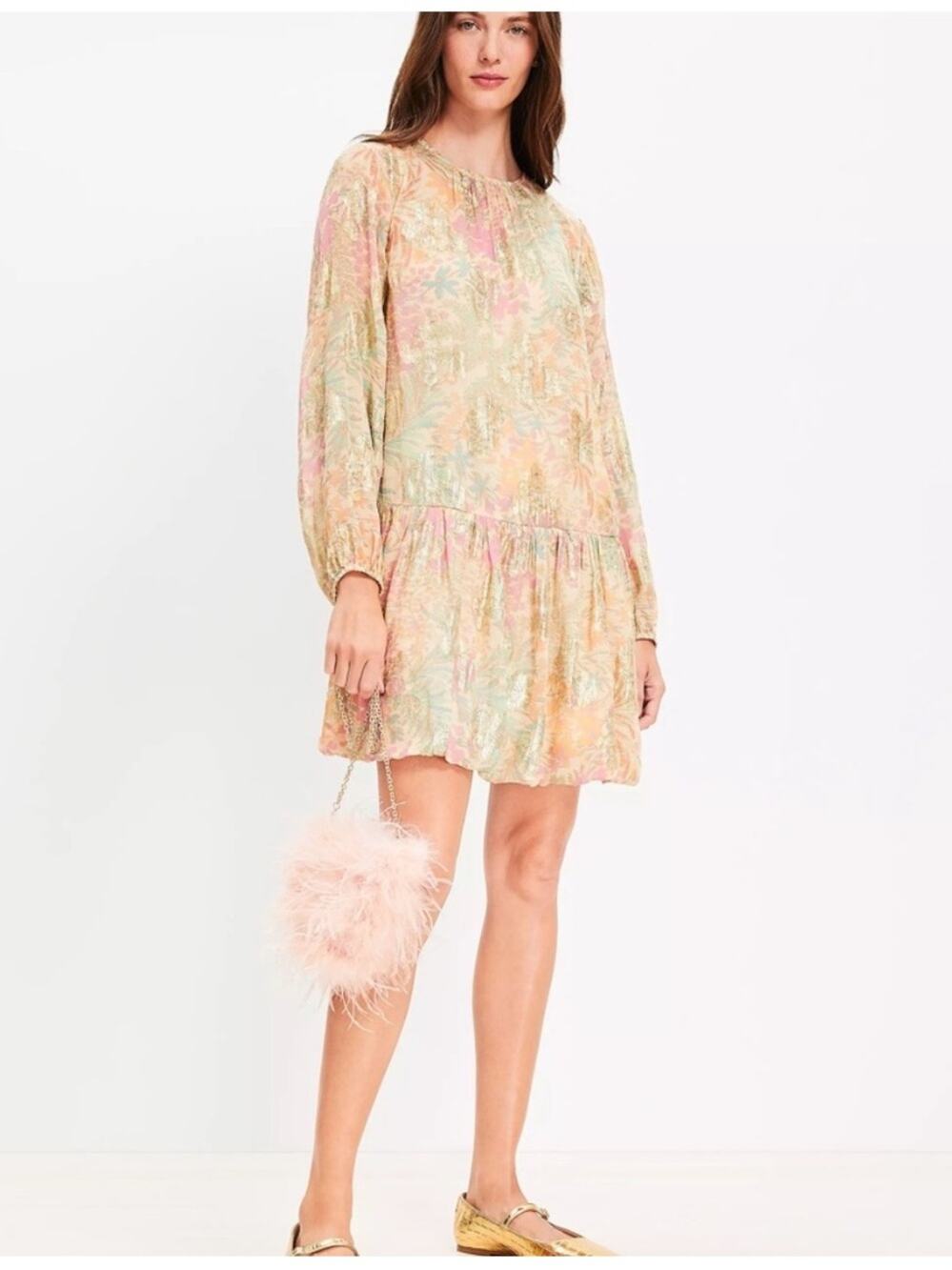 NEW LOFT Shimmer Floral Jacquard Bubble Hem Mini Dress - Size M